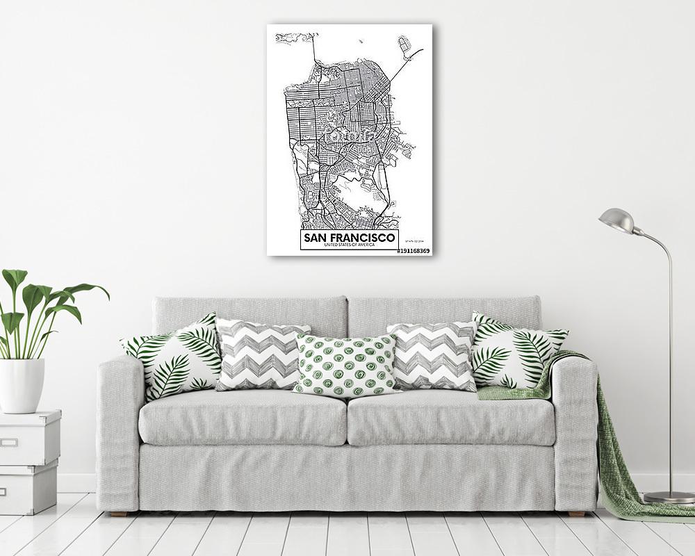 Vector poster map city San Francisco (keretezett kép) - vászonkép, falikép otthonra és irodába