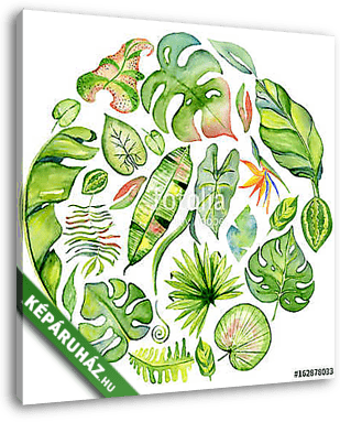 Watercolor tropical leaves frame - vászonkép 3D látványterv