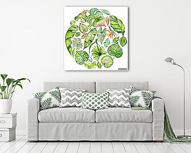 Watercolor tropical leaves frame (vászonkép) - vászonkép, falikép otthonra és irodába