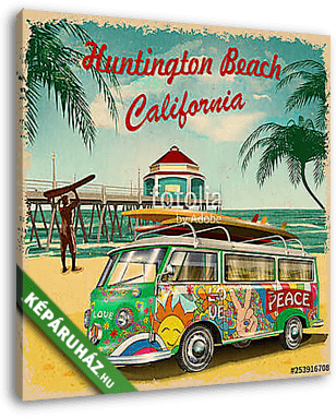 Huntington Beach,California retro poster. - vászonkép 3D látványterv