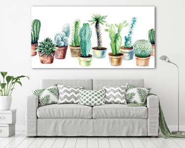 Kaktuszok cserépben tapétacsík (vászonkép) - vászonkép, falikép otthonra és irodába