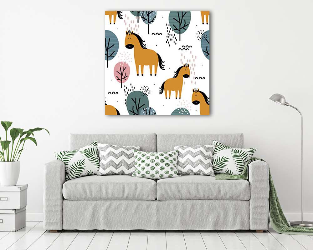 Lovacska az erdőben tapétaminta (keretezett kép) - vászonkép, falikép otthonra és irodába