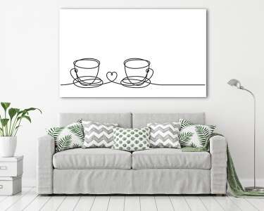 Két kávéscsésze (vonalrajz, line art) (vászonkép) - vászonkép, falikép otthonra és irodába