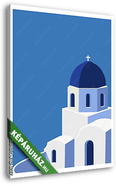 Santorini görög templom kék dómmal - vászonkép 3D látványterv Santorini görög templom kék dómmal - vászonkép 3D látványterv