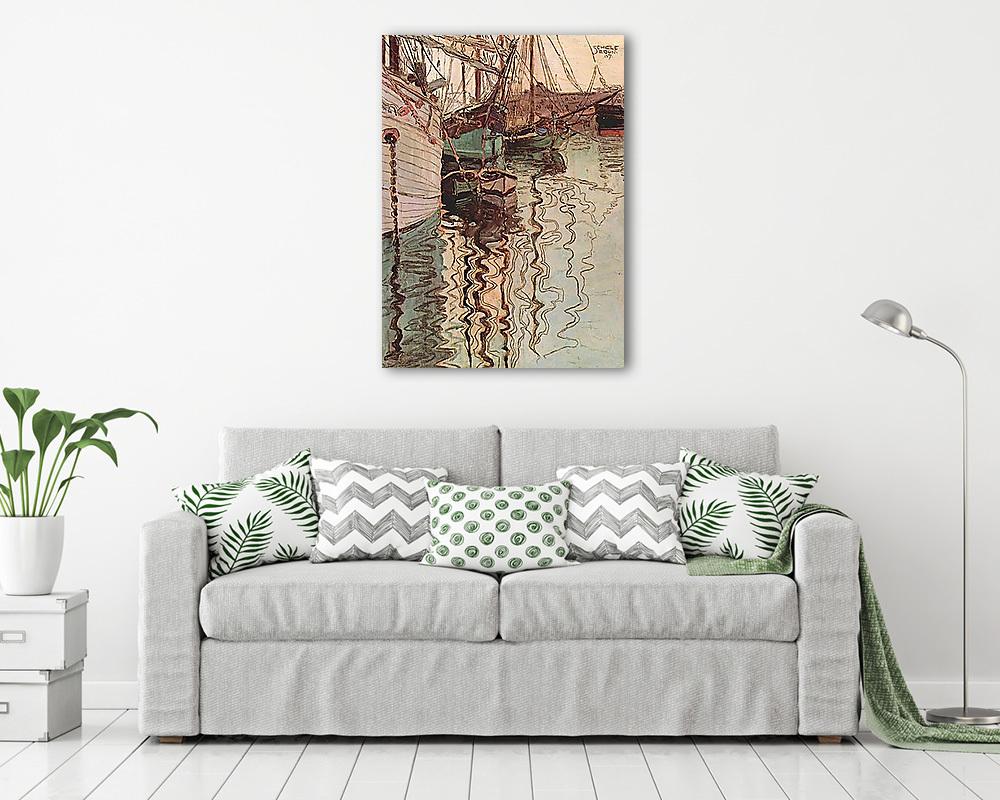 Vitorlások a hullámzó vízban (A Trieszt-i kikötő) - vászonkép, falikép vásárlás Vitorlások a hullámzó vízban (A Trieszt-i kikötő) (többrészes kép) - vászonkép, falikép otthonra és irodába