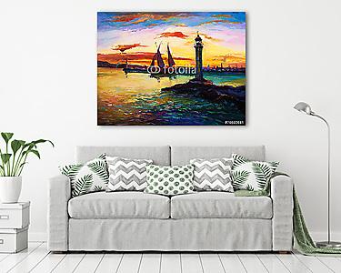 Kikötő világítótoronnyal (festmény) (vászonkép) - vászonkép, falikép otthonra és irodába