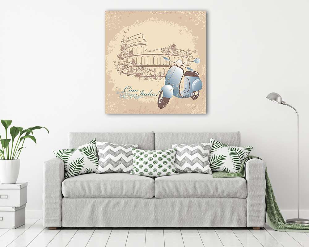 Ciao Italia - Vespa és a Colosseum - vintage (többrészes kép) - vászonkép, falikép otthonra és irodába