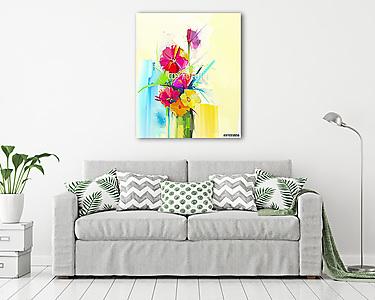 Absztrakt virágok vázában (olajfestmény reprodukció) (vászonkép) - vászonkép, falikép otthonra és irodába