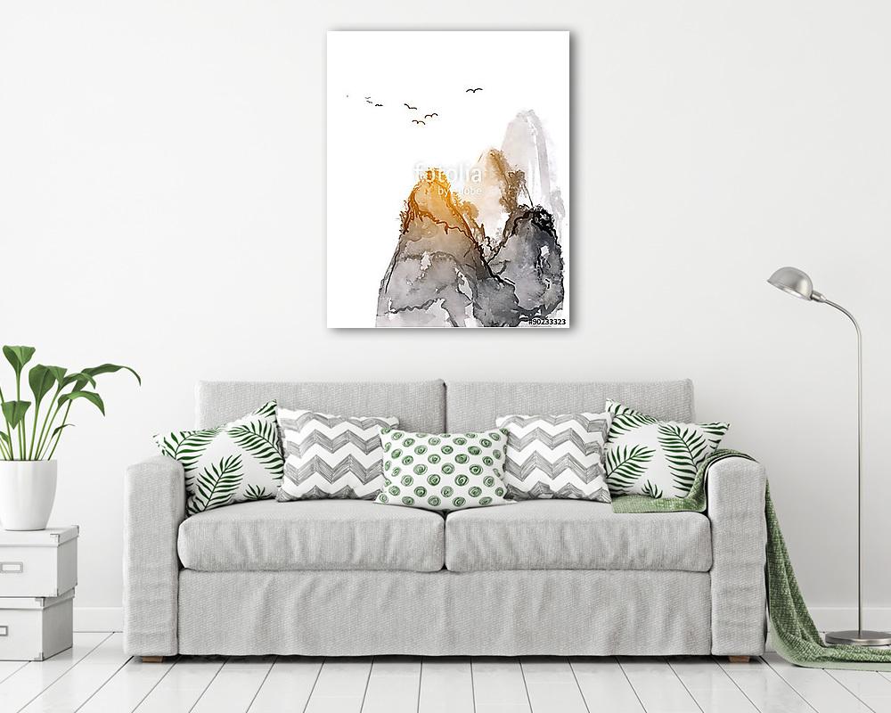 Hegyek kézzel húzott tintával  (vászonkép) - vászonkép, falikép otthonra és irodába