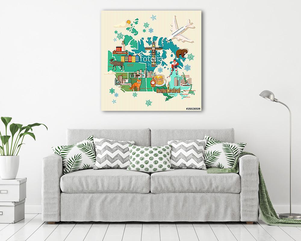 Kanadában. Kanadai vektoros illusztráció. Utazás képeslap. (vászonkép) - vászonkép, falikép otthonra és irodába