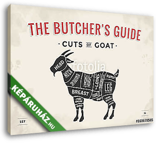 Cut of meat set. Poster Butcher diagram, scheme - Goat. Vintage  - vászonkép 3D látványterv