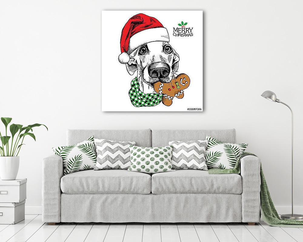 Karácsonyi kutya keksszel - vászonkép, falikép vásárlás Karácsonyi kutya keksszel (vászonkép) - vászonkép, falikép otthonra és irodába