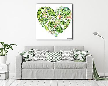 Watercolor tropical leaves frame (vászonkép) - vászonkép, falikép otthonra és irodába