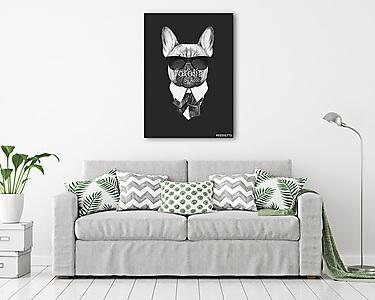 Portrait of French Bulldog in suit. Hand drawn illustration. (vászonkép) - vászonkép, falikép otthonra és irodába