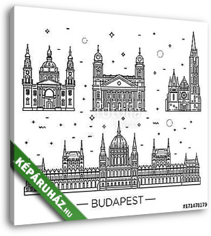 Hungarian travel landmark of historical buildings thin line icon - vászonkép 3D látványterv
