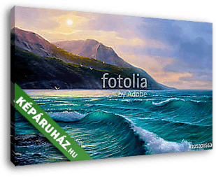 Tengerparti hullámok festmény - vászonkép 3D látványterv