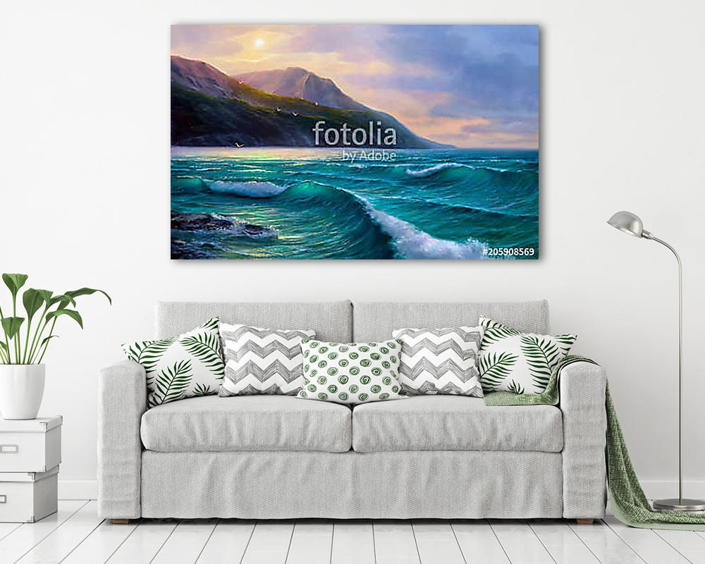 Tengerparti hullámok festmény - vászonkép, falikép vásárlás Tengerparti hullámok festmény (poszter) - vászonkép, falikép otthonra és irodába