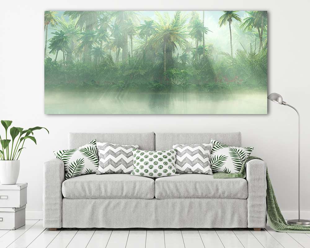 Dzsungel mintás festett hatású háttér (bögre) - vászonkép, falikép otthonra és irodába