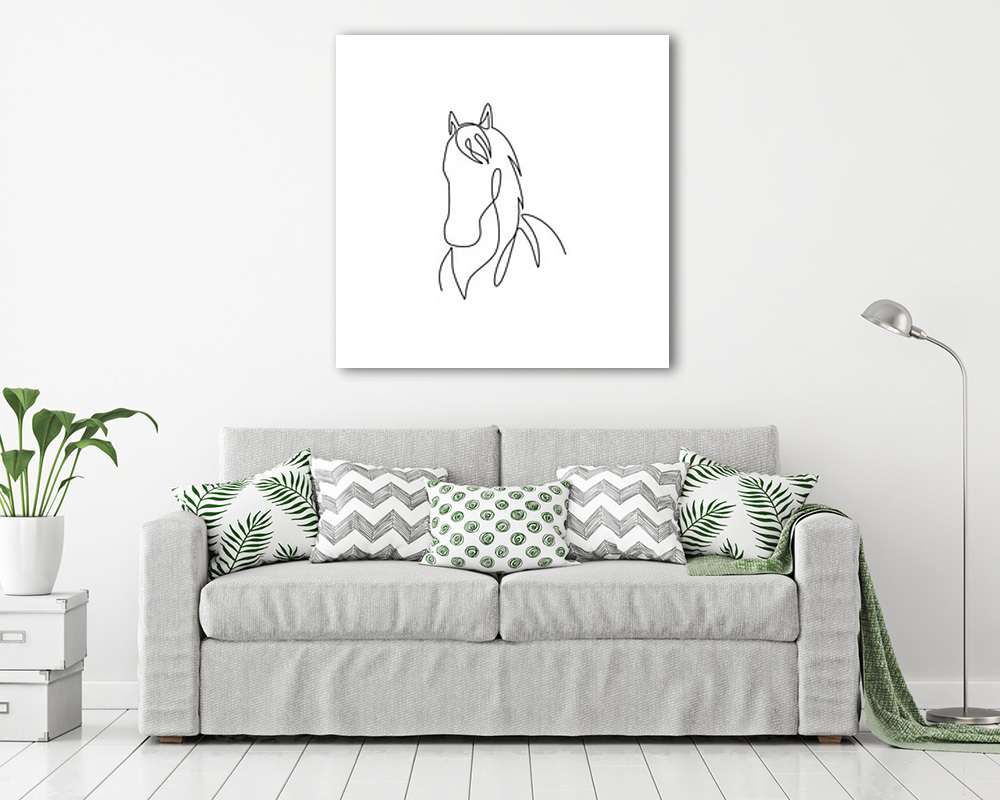 Jólfésült ló portréja (egyvonalas rajz, line art) (vászonkép) - vászonkép, falikép otthonra és irodába