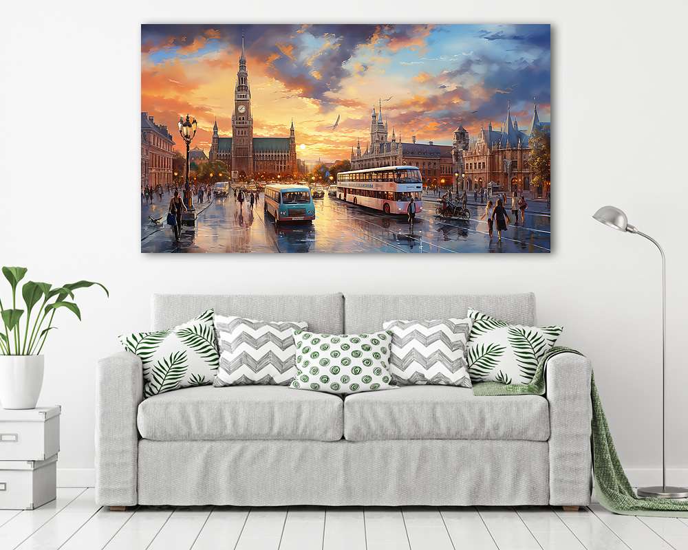 München városkép Németországban (vízfestéék effekt) (keretezett kép) - vászonkép, falikép otthonra és irodába