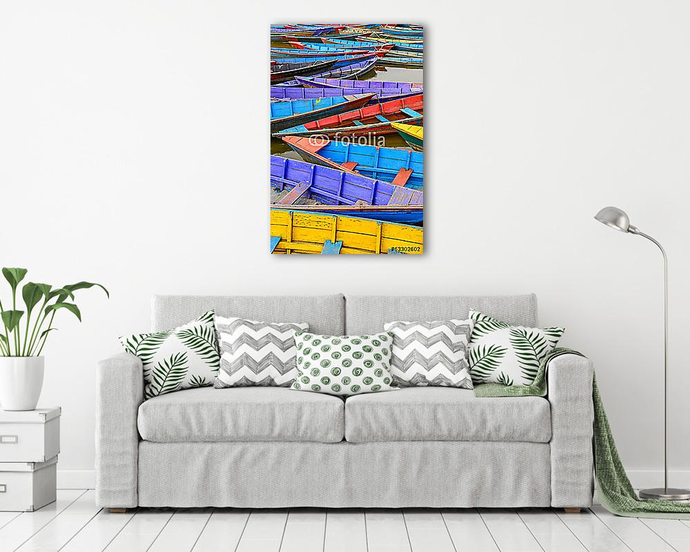 Régi színes csónakok - álló (keretezett kép) - vászonkép, falikép otthonra és irodába