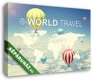 World Travel - világtérkép hőlégballonokkal - vászonkép 3D látványterv