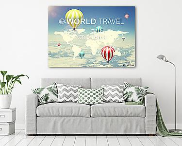 World Travel - világtérkép hőlégballonokkal (vászonkép) - vászonkép, falikép otthonra és irodába