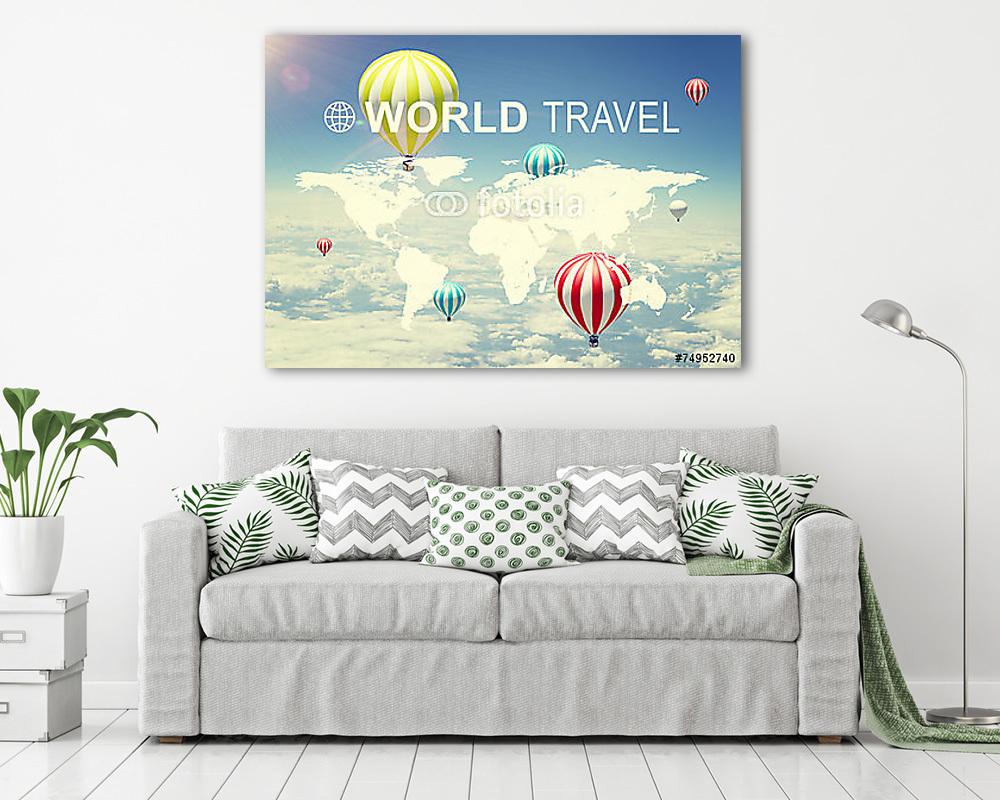 World Travel - világtérkép hőlégballonokkal - vászonkép, falikép vásárlás World Travel - világtérkép hőlégballonokkal (vászonkép) - vászonkép, falikép otthonra és irodába