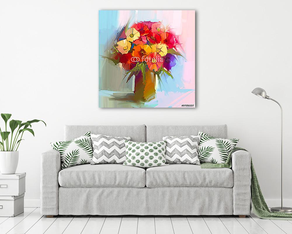 Absztrakt virágok barna vázában (olajfestmény reprodukció) - vászonkép, falikép vásárlás Absztrakt virágok barna vázában (olajfestmény reprodukció) (fotótapéta) - vászonkép, falikép otthonra és irodába