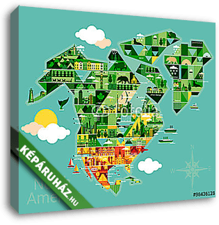 Észak-Amerika karikatúra térképe - vászonkép 3D látványterv
