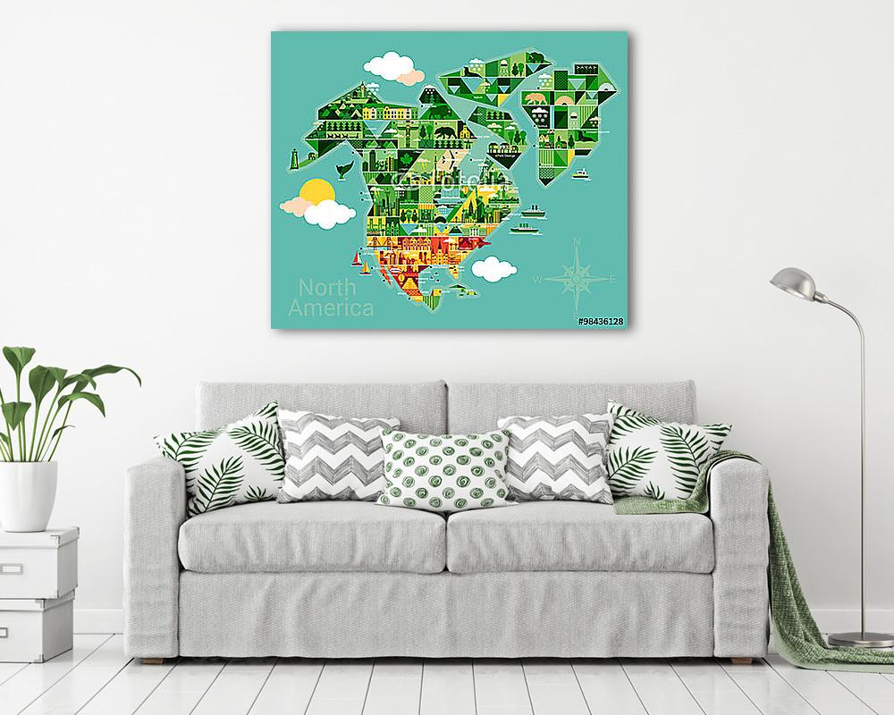 Észak-Amerika karikatúra térképe - vászonkép, falikép vásárlás Észak-Amerika karikatúra térképe (bögre) - vászonkép, falikép otthonra és irodába