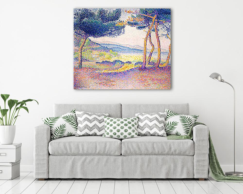 Fenyőfák a  part mentén - vászonkép, falikép vásárlás Fenyőfák a  part mentén (többrészes kép) - vászonkép, falikép otthonra és irodába