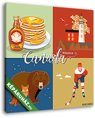 Kanadában. Kanadai vektoros illusztráció. Utazás képeslap. - vászonkép 3D látványterv