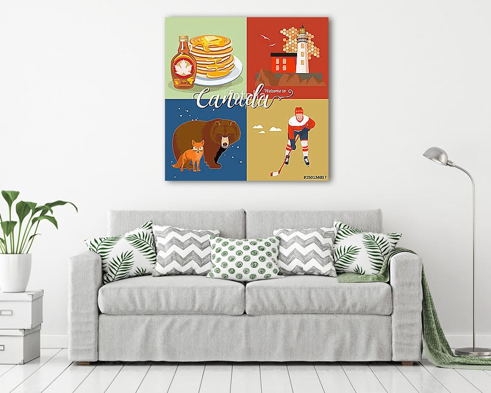 Kanadában. Kanadai vektoros illusztráció. Utazás képeslap. - vászonkép, falikép vásárlás Kanadában. Kanadai vektoros illusztráció. Utazás képeslap. (vászonkép) - vászonkép, falikép otthonra és irodába