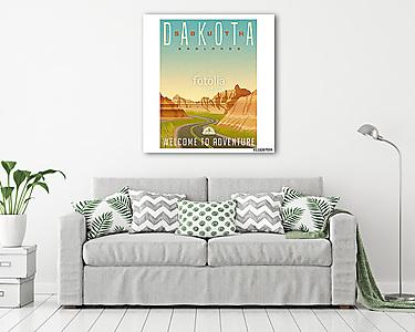 Retro style travel poster or sticker. United States, South Dakot (vászonkép) - vászonkép, falikép otthonra és irodába
