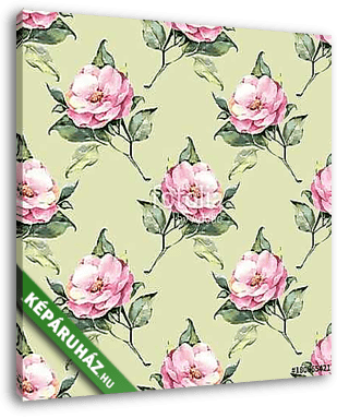 Floral pattern. Pink watercolor flowers on green background 22 - vászonkép 3D látványterv