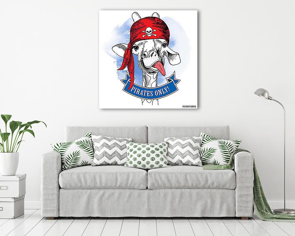 The portrait of a giraffe wearing a pirate's bandana with the im (vászonkép) - vászonkép, falikép otthonra és irodába