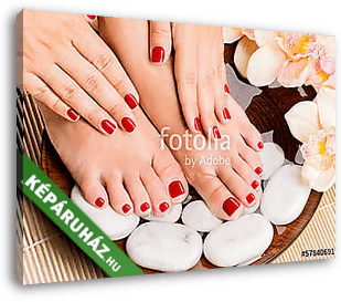 Beautiful female feet at spa salon on pedicure procedure - vászonkép 3D látványterv Beautiful female feet at spa salon on pedicure procedure - vászonkép 3D látványterv