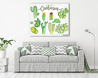 Watercolor cactus set (vászonkép) - vászonkép, falikép otthonra és irodába