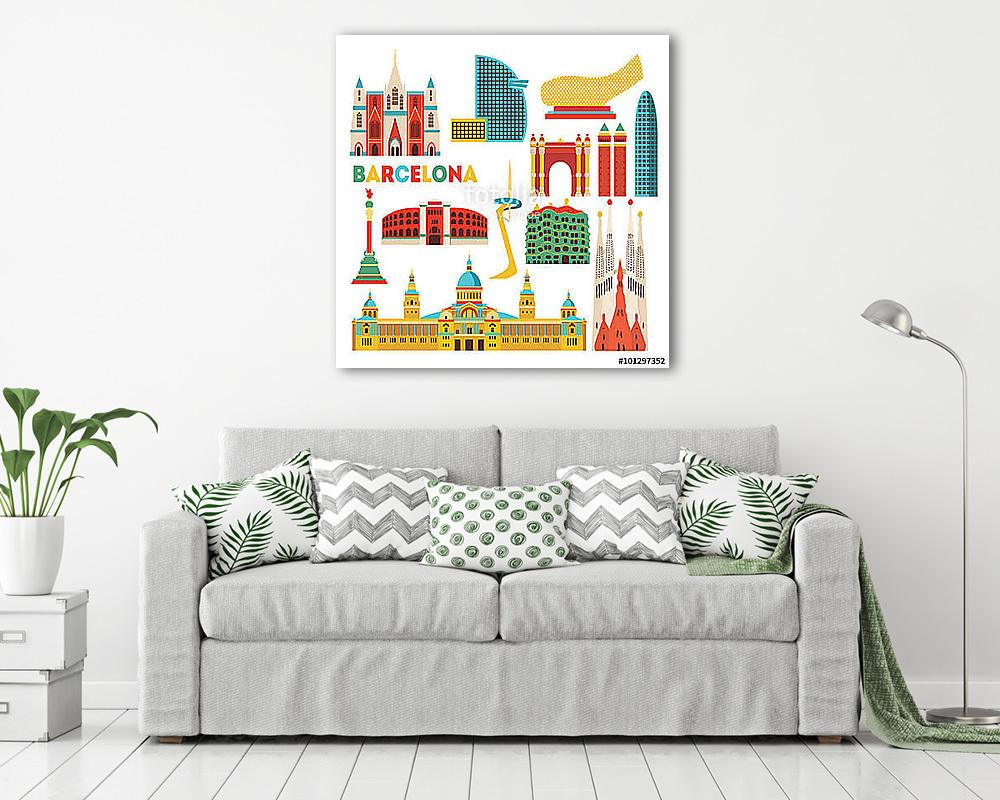 Barcelona  detailed monuments. Vector illustration - vászonkép, falikép vásárlás Barcelona  detailed monuments. Vector illustration (vászonkép) - vászonkép, falikép otthonra és irodába