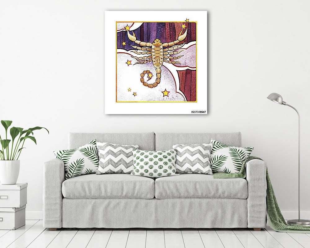 Astrological sign of the zodiac Scorpion, watercolor in retro st (fotótapéta) - vászonkép, falikép otthonra és irodába