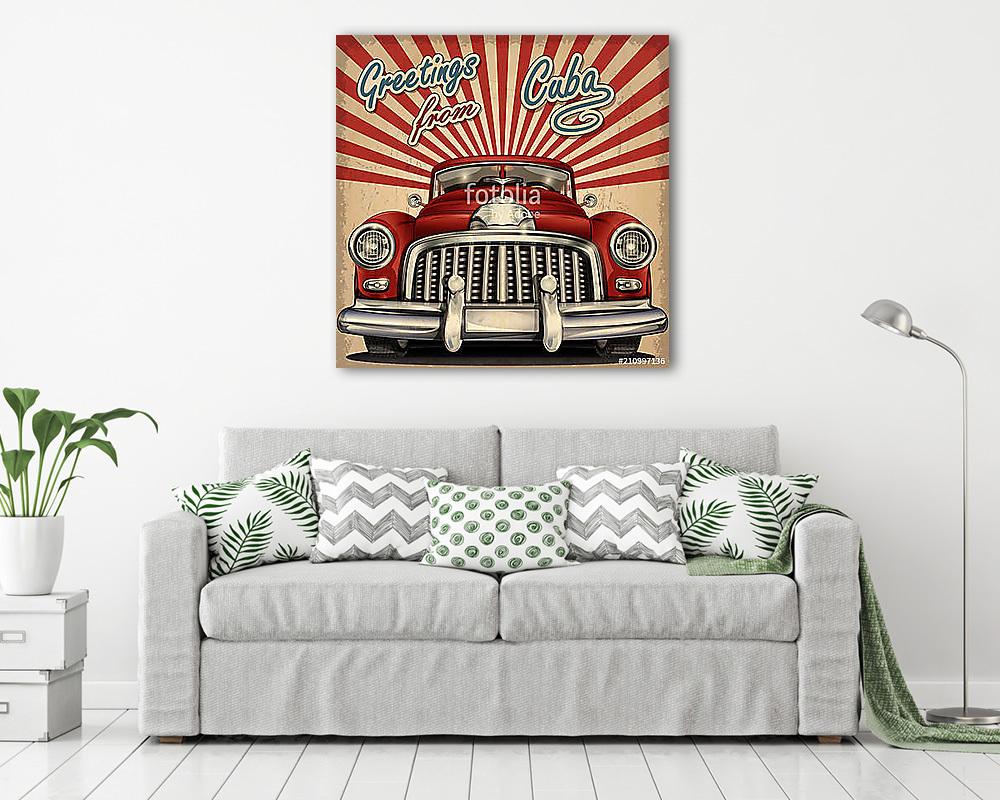 Vintage touristic greeting card with retro car.Cuba. (fotótapéta) - vászonkép, falikép otthonra és irodába