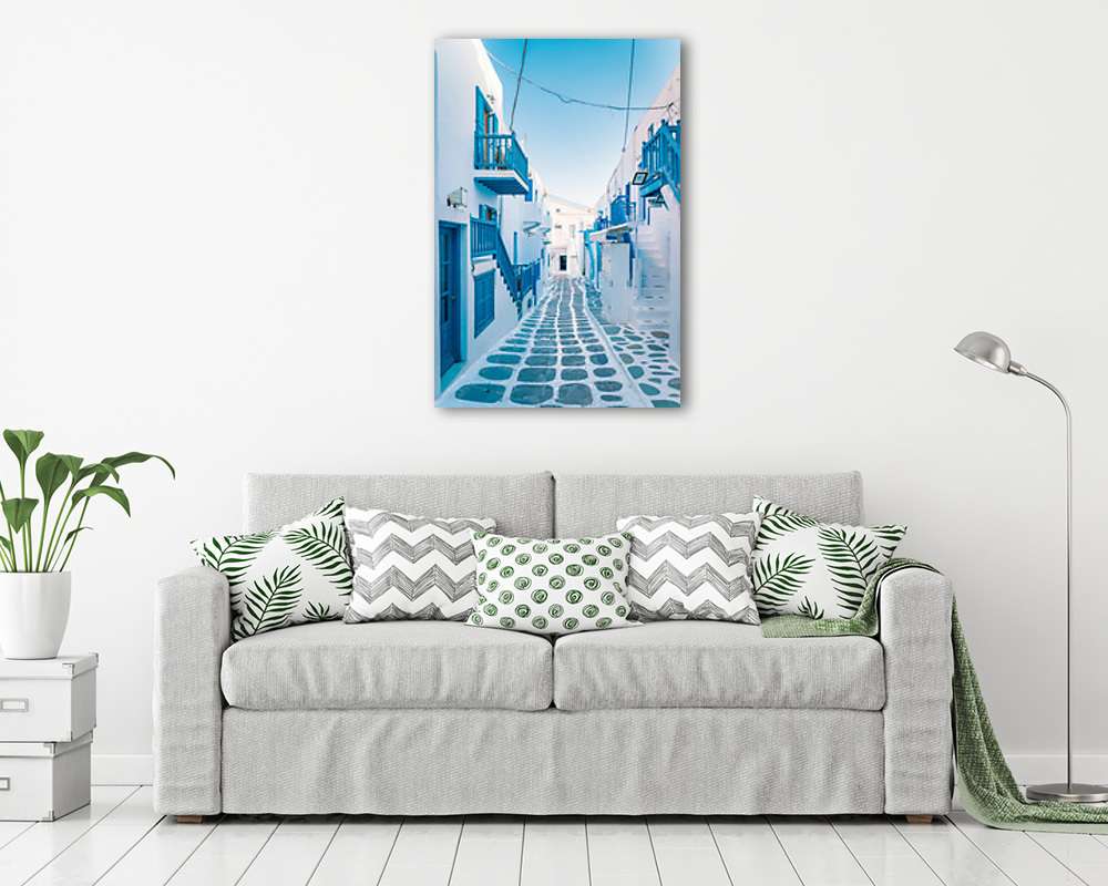 Mykonos, Görögország - utcarészlet - vászonkép, falikép vásárlás Mykonos, Görögország - utcarészlet (vászonkép) - vászonkép, falikép otthonra és irodába
