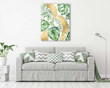 Arany banánfa levelek zöld levelekkel (vászonkép) - vászonkép, falikép otthonra és irodába