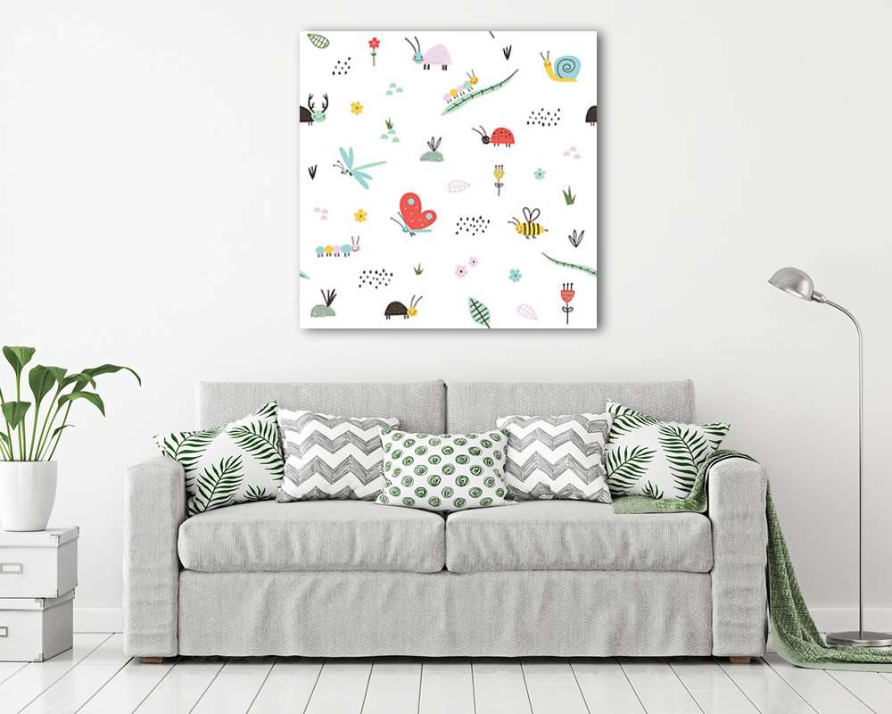 Lepkék, bogarak tapétaminta (vászonkép) - vászonkép, falikép otthonra és irodába