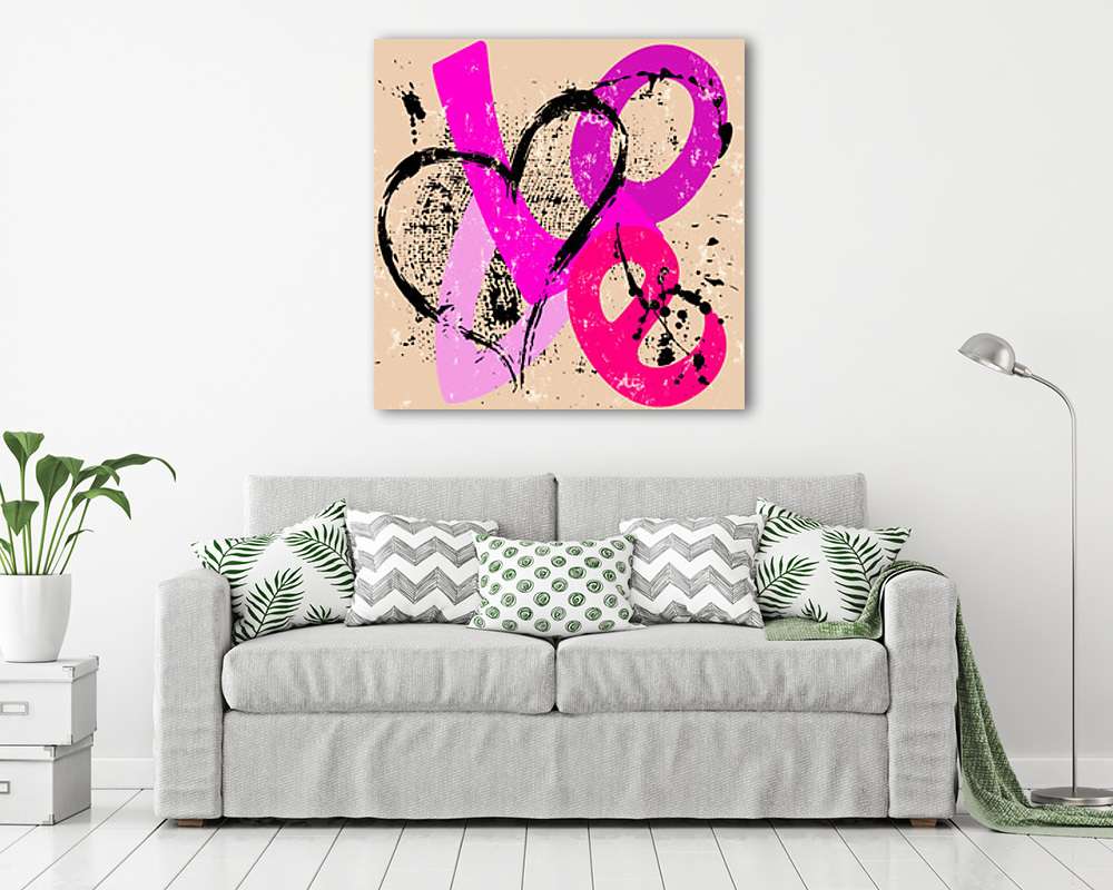 Love - Lila betús graffiti stílus (keretezett kép) - vászonkép, falikép otthonra és irodába