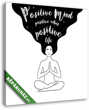 Positive vibes grafika meditáló nővel - vászonkép 3D látványterv