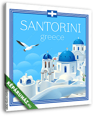 Santorini poszter sirállyal - vászonkép 3D látványterv