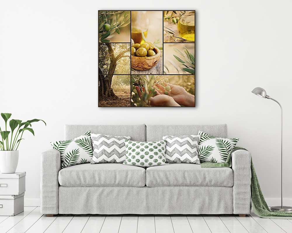 Olívaolaj kollázs (vászonkép) - vászonkép, falikép otthonra és irodába