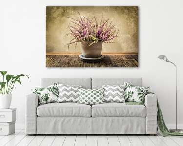 Részlet a szép heather virág a pot, vintage stílusban (vászonkép) - vászonkép, falikép otthonra és irodába